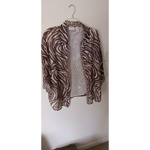 Alfred Dunner Sz 16W Blouse Shirt 3/4 Sleeve Button Up Animal Print Lined